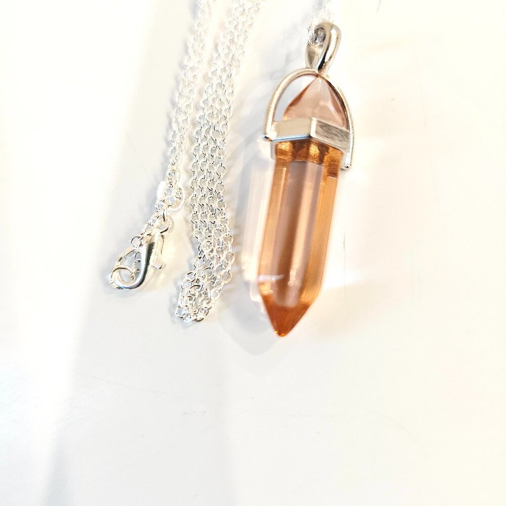 Golden Brown Healer Quartz Bullet Crystal Point Pendant Necklace Silver Chain